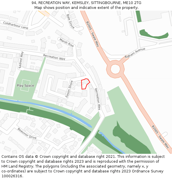 94, RECREATION WAY, KEMSLEY, SITTINGBOURNE, ME10 2TG: Location map and indicative extent of plot