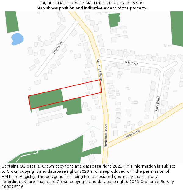 94, REDEHALL ROAD, SMALLFIELD, HORLEY, RH6 9RS: Location map and indicative extent of plot