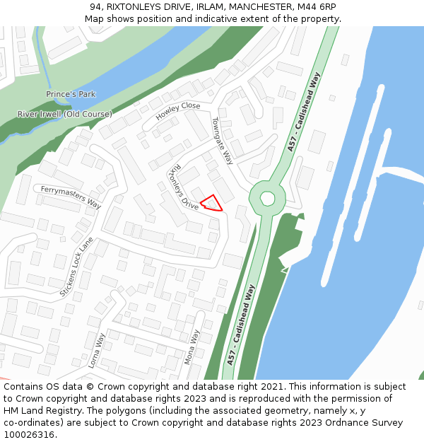 94, RIXTONLEYS DRIVE, IRLAM, MANCHESTER, M44 6RP: Location map and indicative extent of plot