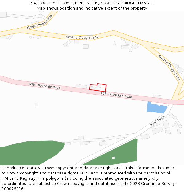 94, ROCHDALE ROAD, RIPPONDEN, SOWERBY BRIDGE, HX6 4LF: Location map and indicative extent of plot