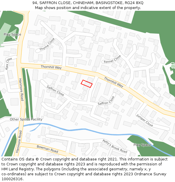 94, SAFFRON CLOSE, CHINEHAM, BASINGSTOKE, RG24 8XQ: Location map and indicative extent of plot