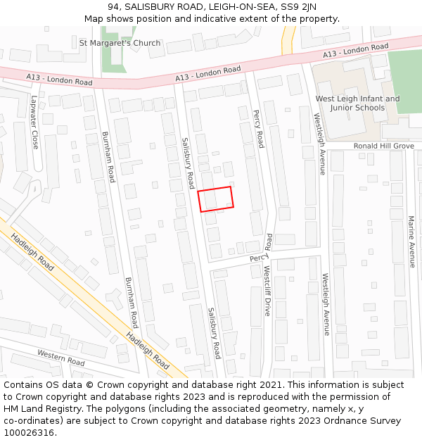 94, SALISBURY ROAD, LEIGH-ON-SEA, SS9 2JN: Location map and indicative extent of plot