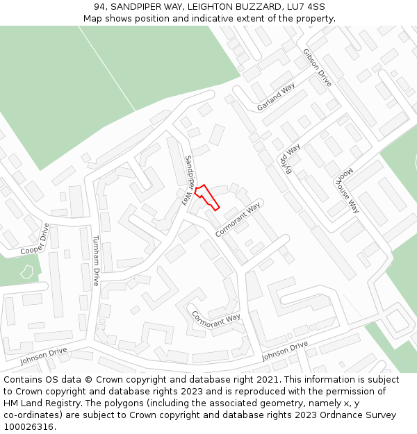 94, SANDPIPER WAY, LEIGHTON BUZZARD, LU7 4SS: Location map and indicative extent of plot