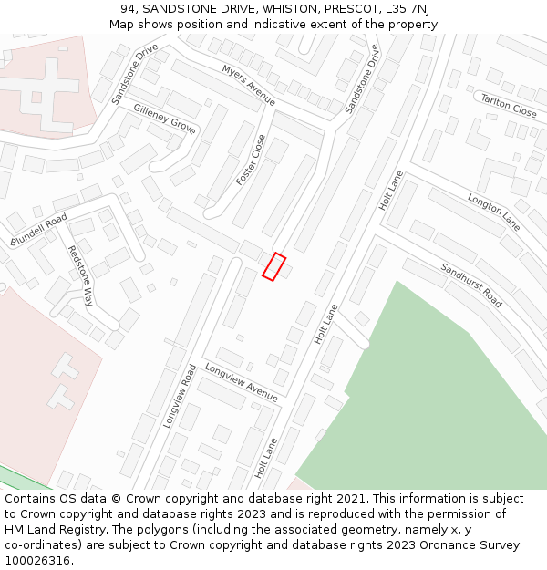 94, SANDSTONE DRIVE, WHISTON, PRESCOT, L35 7NJ: Location map and indicative extent of plot