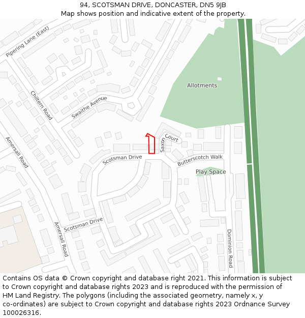 94, SCOTSMAN DRIVE, DONCASTER, DN5 9JB: Location map and indicative extent of plot