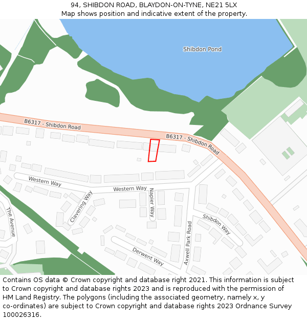 94, SHIBDON ROAD, BLAYDON-ON-TYNE, NE21 5LX: Location map and indicative extent of plot