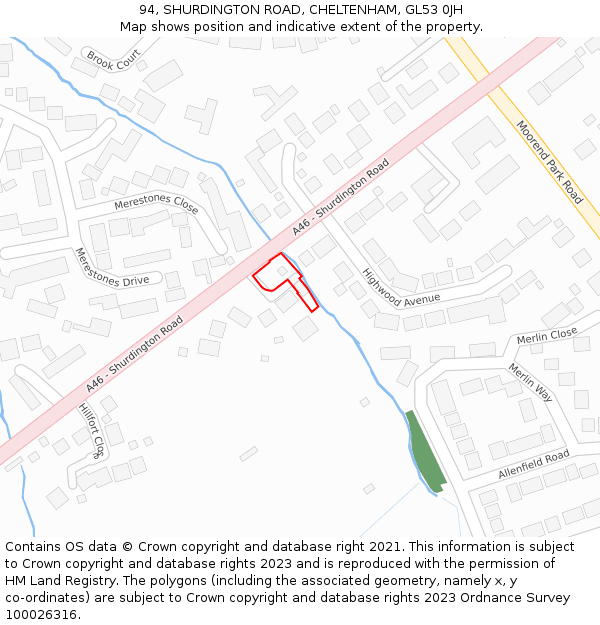 94, SHURDINGTON ROAD, CHELTENHAM, GL53 0JH: Location map and indicative extent of plot