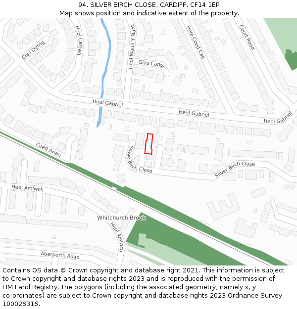 94, SILVER BIRCH CLOSE, CARDIFF, CF14 1EP: Location map and indicative extent of plot