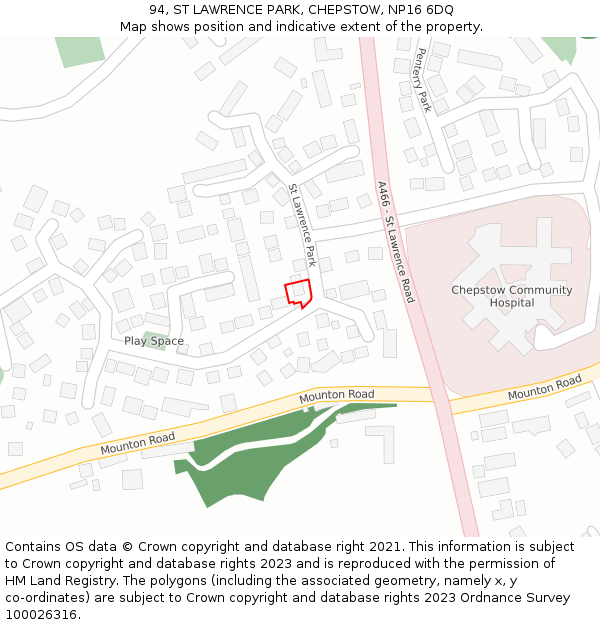 94, ST LAWRENCE PARK, CHEPSTOW, NP16 6DQ: Location map and indicative extent of plot