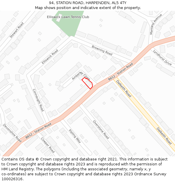 94, STATION ROAD, HARPENDEN, AL5 4TY: Location map and indicative extent of plot