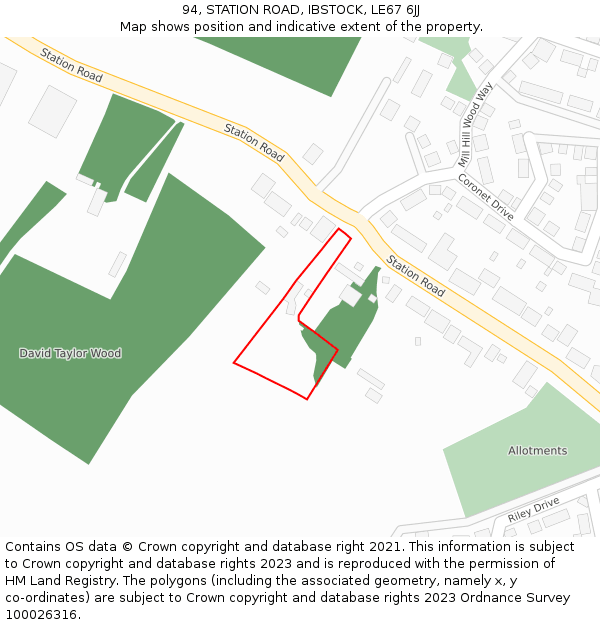 94, STATION ROAD, IBSTOCK, LE67 6JJ: Location map and indicative extent of plot