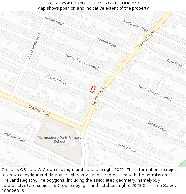 94, STEWART ROAD, BOURNEMOUTH, BH8 8NX: Location map and indicative extent of plot