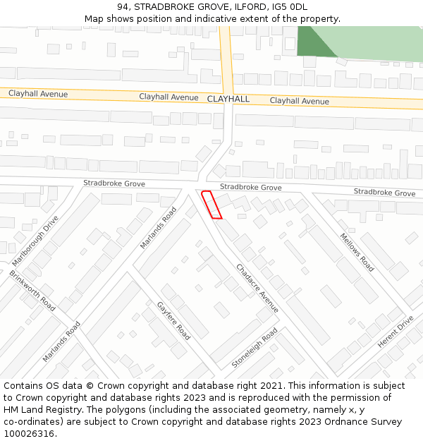 94, STRADBROKE GROVE, ILFORD, IG5 0DL: Location map and indicative extent of plot