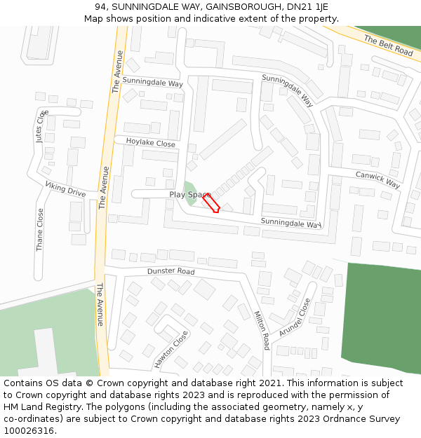 94, SUNNINGDALE WAY, GAINSBOROUGH, DN21 1JE: Location map and indicative extent of plot