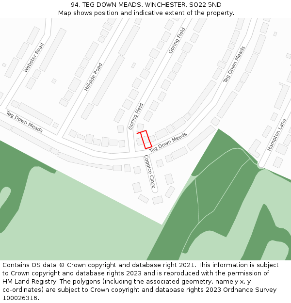 94, TEG DOWN MEADS, WINCHESTER, SO22 5ND: Location map and indicative extent of plot