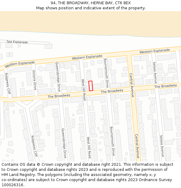 94, THE BROADWAY, HERNE BAY, CT6 8EX: Location map and indicative extent of plot