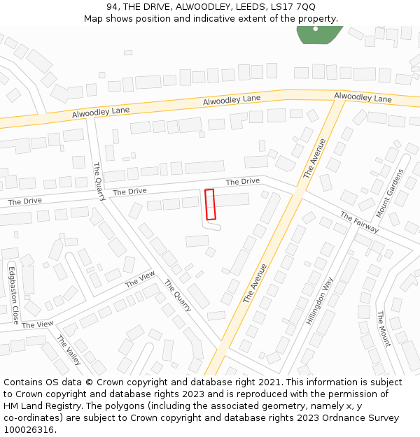 94, THE DRIVE, ALWOODLEY, LEEDS, LS17 7QQ: Location map and indicative extent of plot