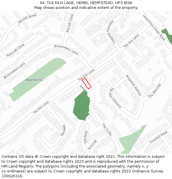 94, TILE KILN LANE, HEMEL HEMPSTEAD, HP3 8NW: Location map and indicative extent of plot