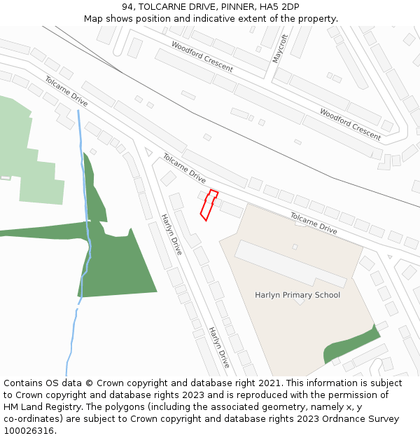 94, TOLCARNE DRIVE, PINNER, HA5 2DP: Location map and indicative extent of plot