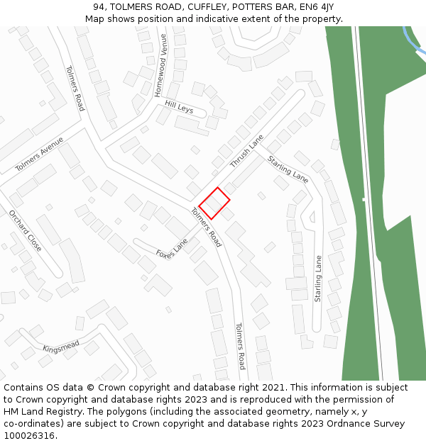 94, TOLMERS ROAD, CUFFLEY, POTTERS BAR, EN6 4JY: Location map and indicative extent of plot