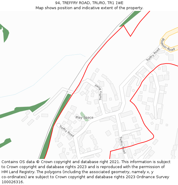 94, TREFFRY ROAD, TRURO, TR1 1WE: Location map and indicative extent of plot