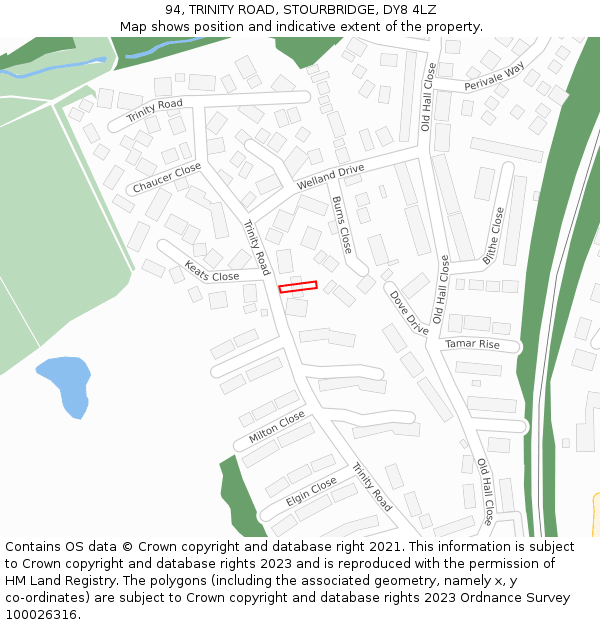 94, TRINITY ROAD, STOURBRIDGE, DY8 4LZ: Location map and indicative extent of plot