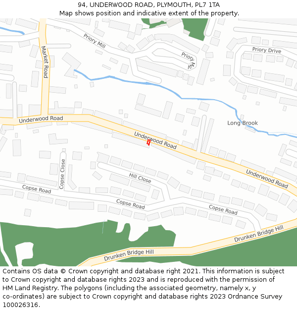 94, UNDERWOOD ROAD, PLYMOUTH, PL7 1TA: Location map and indicative extent of plot