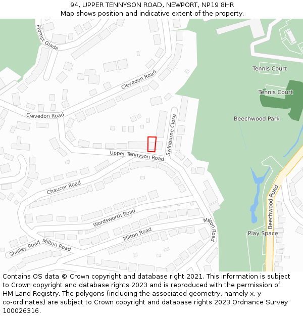 94, UPPER TENNYSON ROAD, NEWPORT, NP19 8HR: Location map and indicative extent of plot