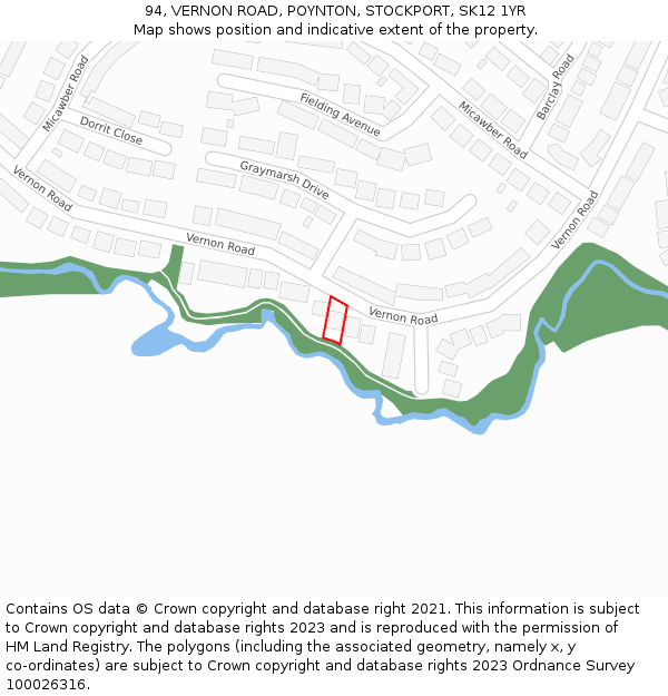94, VERNON ROAD, POYNTON, STOCKPORT, SK12 1YR: Location map and indicative extent of plot