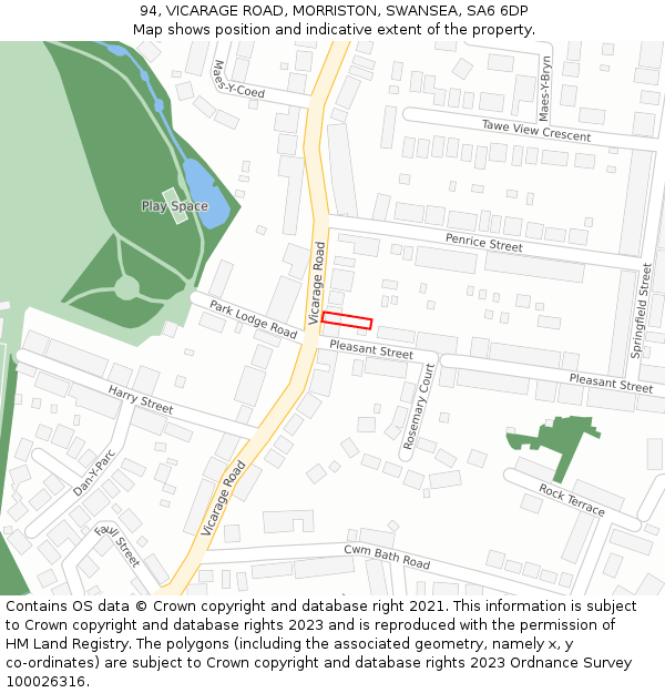 94, VICARAGE ROAD, MORRISTON, SWANSEA, SA6 6DP: Location map and indicative extent of plot