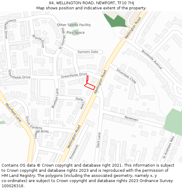 94, WELLINGTON ROAD, NEWPORT, TF10 7HJ: Location map and indicative extent of plot