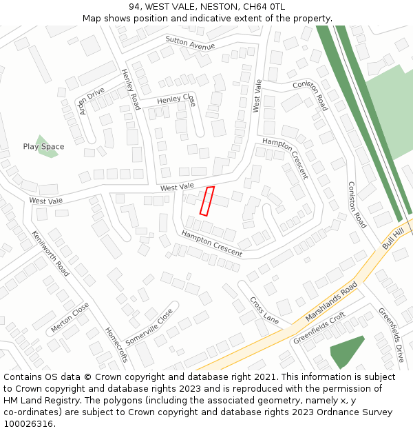 94, WEST VALE, NESTON, CH64 0TL: Location map and indicative extent of plot