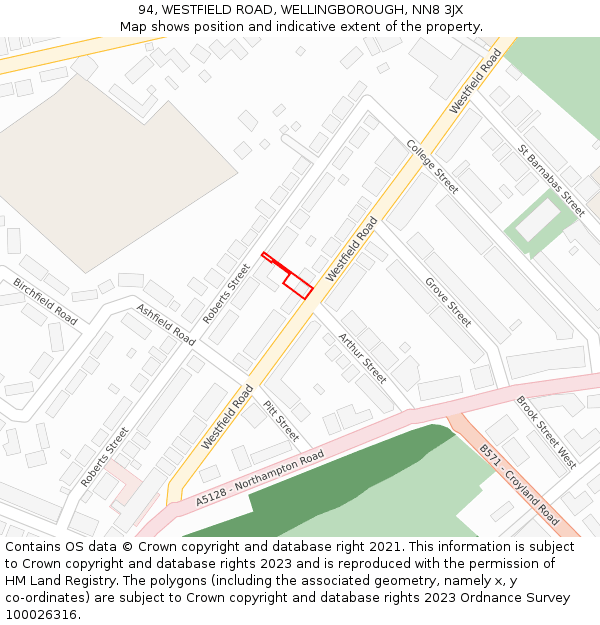 94, WESTFIELD ROAD, WELLINGBOROUGH, NN8 3JX: Location map and indicative extent of plot