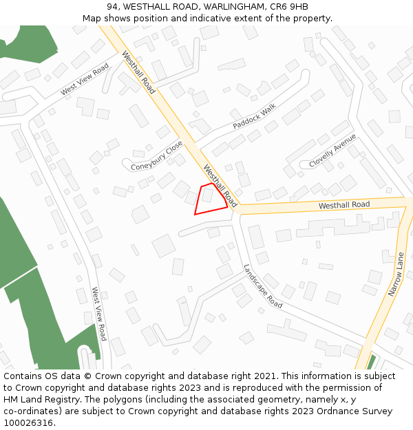 94, WESTHALL ROAD, WARLINGHAM, CR6 9HB: Location map and indicative extent of plot