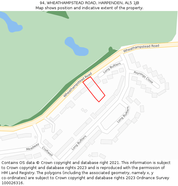 94, WHEATHAMPSTEAD ROAD, HARPENDEN, AL5 1JB: Location map and indicative extent of plot