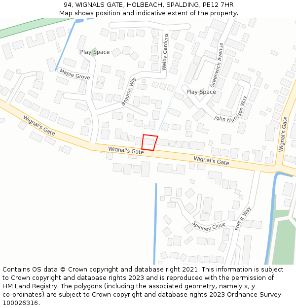 94, WIGNALS GATE, HOLBEACH, SPALDING, PE12 7HR: Location map and indicative extent of plot