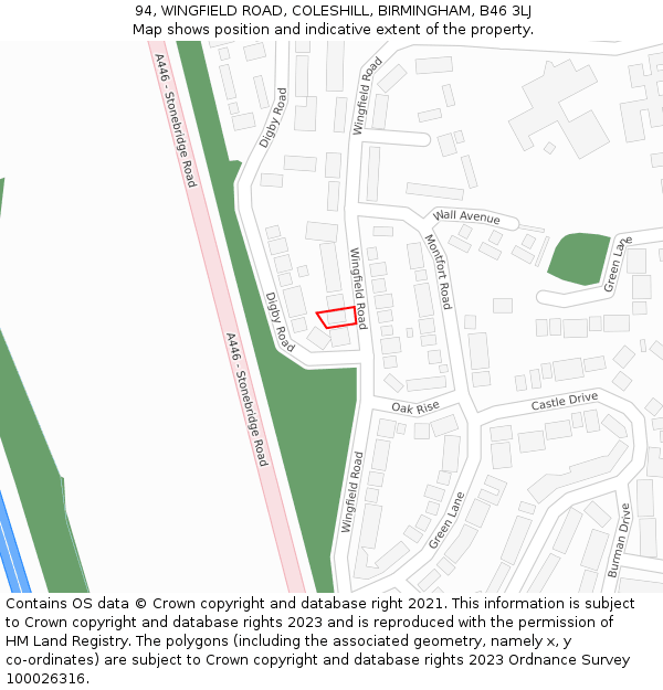 94, WINGFIELD ROAD, COLESHILL, BIRMINGHAM, B46 3LJ: Location map and indicative extent of plot