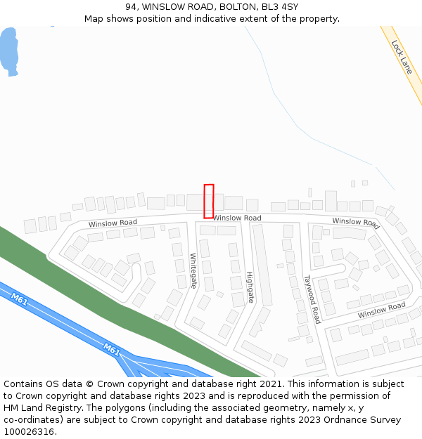 94, WINSLOW ROAD, BOLTON, BL3 4SY: Location map and indicative extent of plot