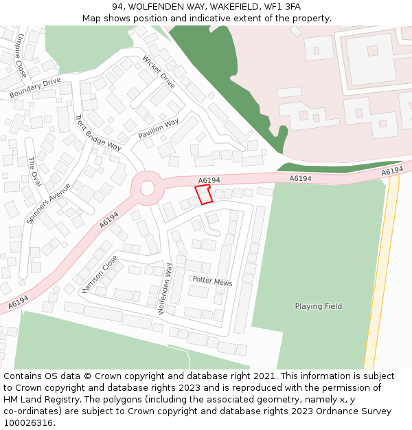 94, WOLFENDEN WAY, WAKEFIELD, WF1 3FA: Location map and indicative extent of plot