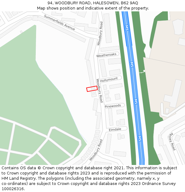 94, WOODBURY ROAD, HALESOWEN, B62 9AQ: Location map and indicative extent of plot