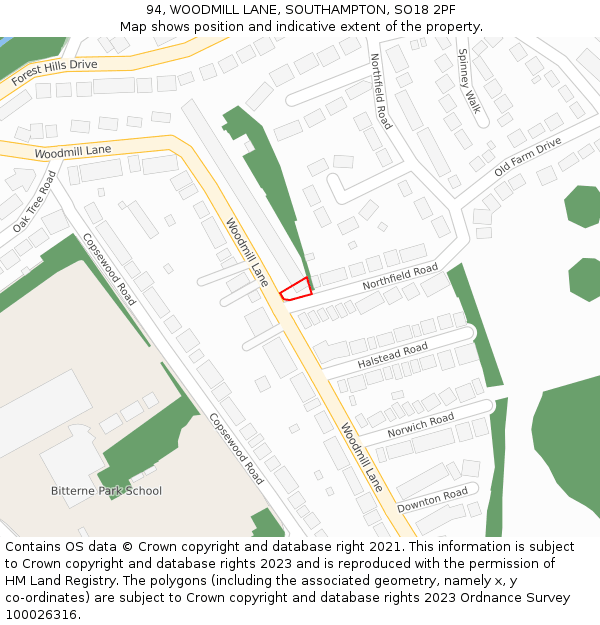 94, WOODMILL LANE, SOUTHAMPTON, SO18 2PF: Location map and indicative extent of plot