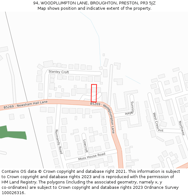 94, WOODPLUMPTON LANE, BROUGHTON, PRESTON, PR3 5JZ: Location map and indicative extent of plot