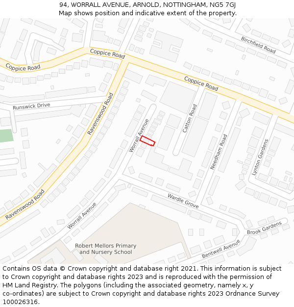 94, WORRALL AVENUE, ARNOLD, NOTTINGHAM, NG5 7GJ: Location map and indicative extent of plot