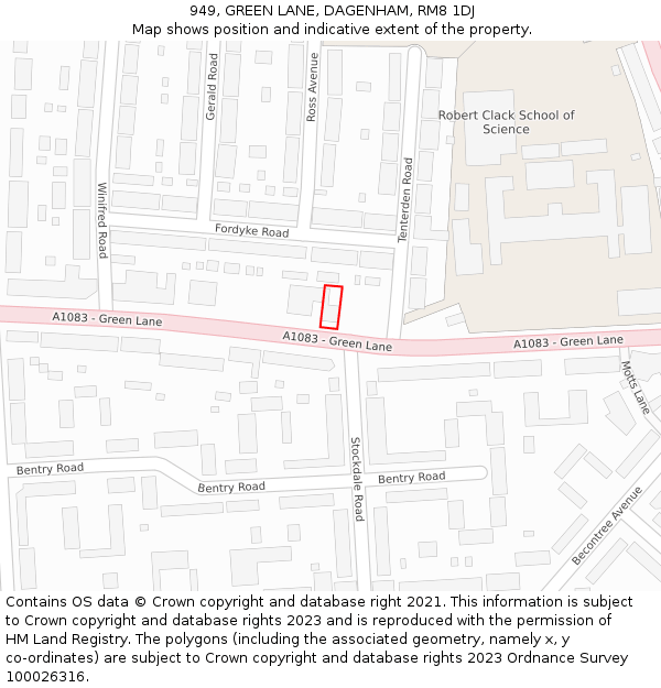 949, GREEN LANE, DAGENHAM, RM8 1DJ: Location map and indicative extent of plot