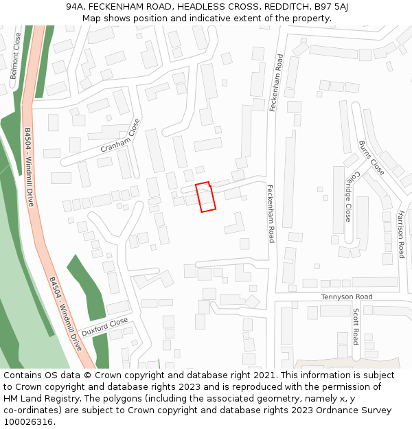 94A, FECKENHAM ROAD, HEADLESS CROSS, REDDITCH, B97 5AJ: Location map and indicative extent of plot