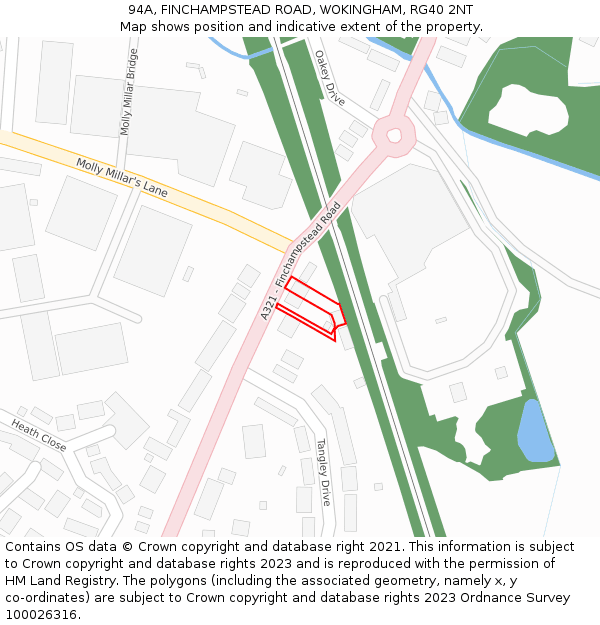 94A, FINCHAMPSTEAD ROAD, WOKINGHAM, RG40 2NT: Location map and indicative extent of plot