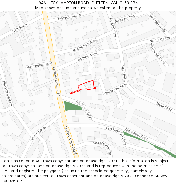 94A, LECKHAMPTON ROAD, CHELTENHAM, GL53 0BN: Location map and indicative extent of plot