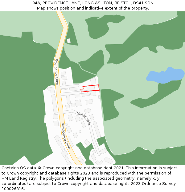 94A, PROVIDENCE LANE, LONG ASHTON, BRISTOL, BS41 9DN: Location map and indicative extent of plot