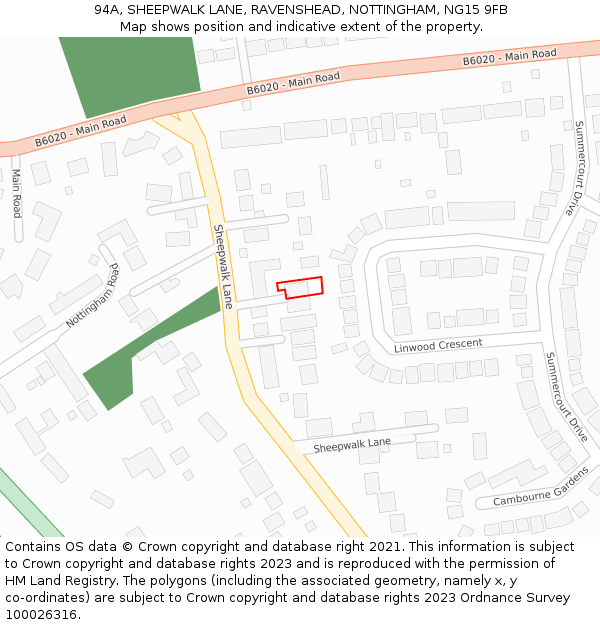 94A, SHEEPWALK LANE, RAVENSHEAD, NOTTINGHAM, NG15 9FB: Location map and indicative extent of plot