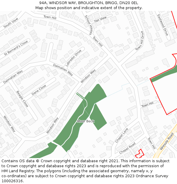 94A, WINDSOR WAY, BROUGHTON, BRIGG, DN20 0EL: Location map and indicative extent of plot